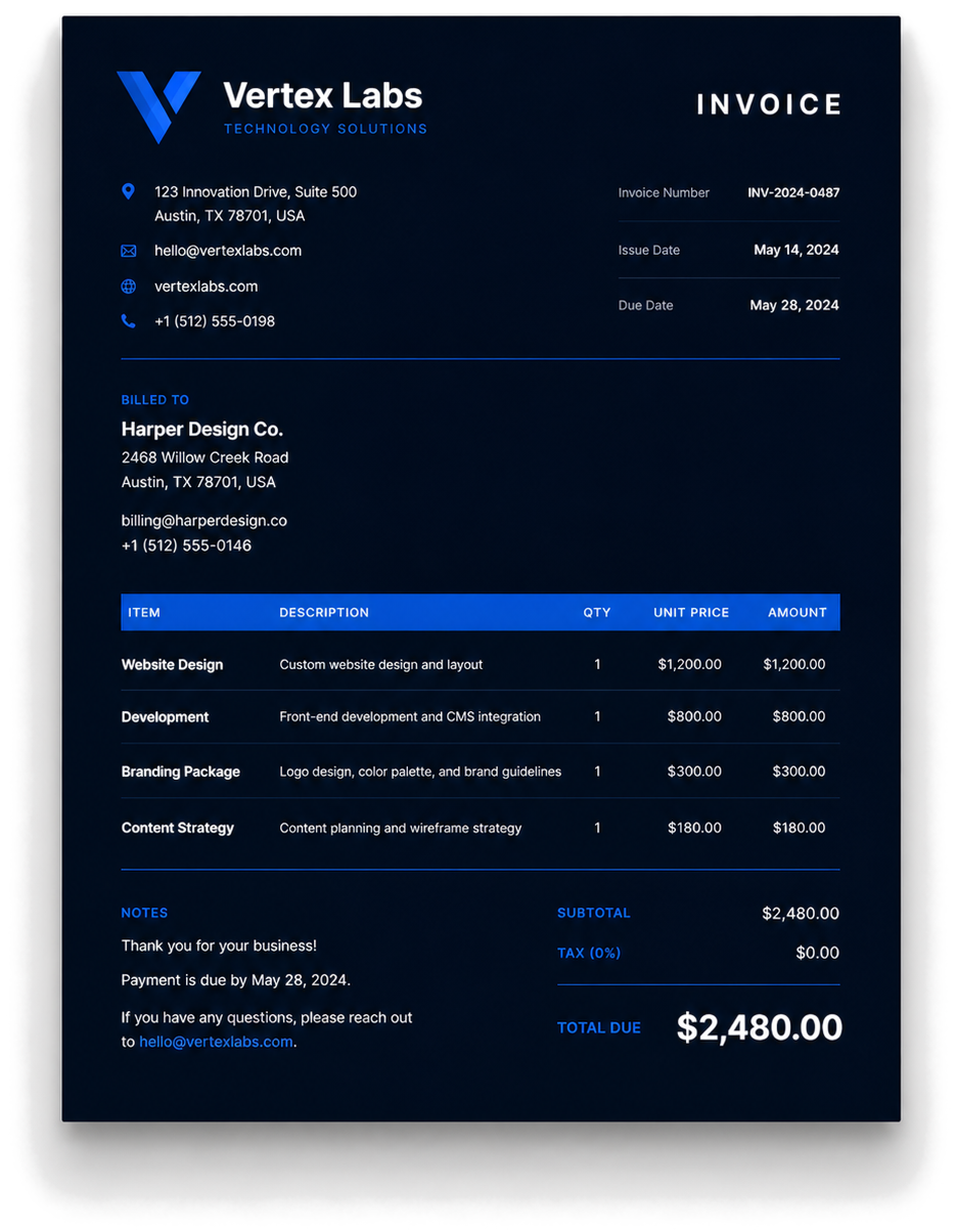 Pro forma invoice template preview
