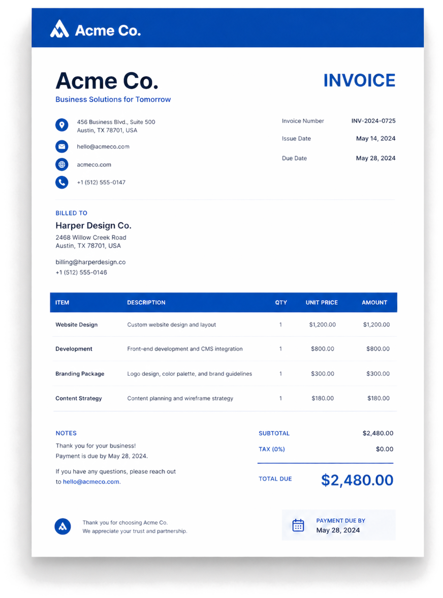 Sample invoice template preview