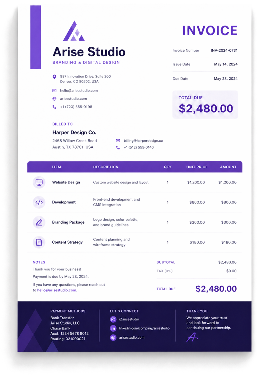 Electronic invoice template preview
