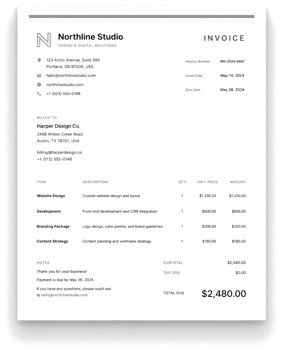 Blank invoice template preview