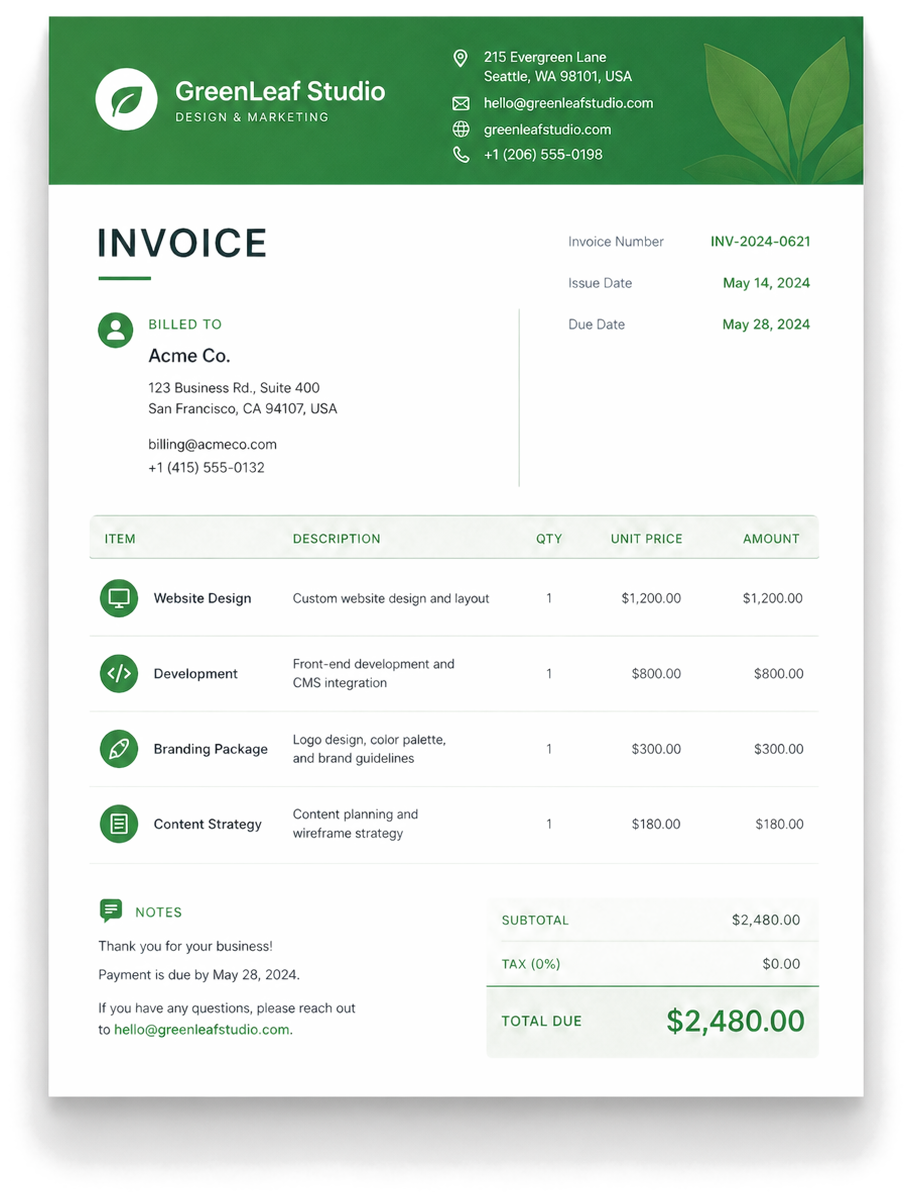 Printable invoice template preview